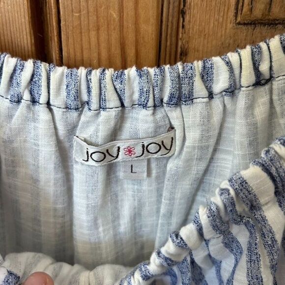 Joy Joy Large White Blue Striped‎ Blouse Off The Shoulder Embrodiered - Picture 6 of 12